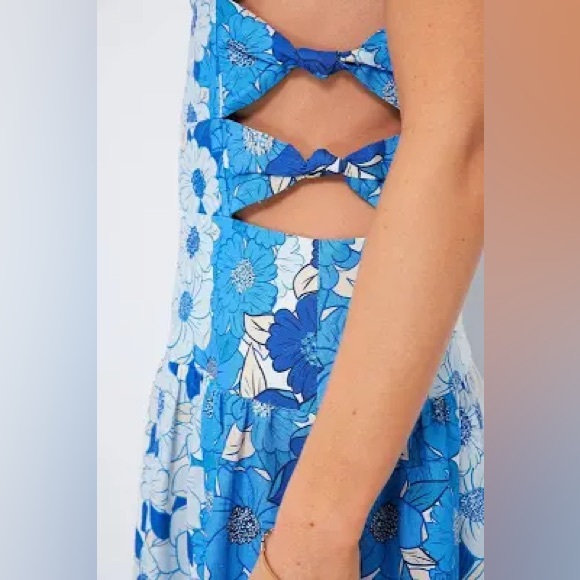 Farm Rio Flower Stripes Maxi Dress In Flower Stripes Off-white Large Blue - Picture 2 of 7